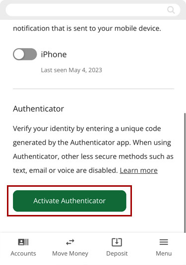 Setting up Authenticator in mobile, step 1