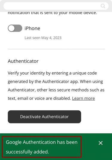 Setting up Authenticator in mobile, step 6