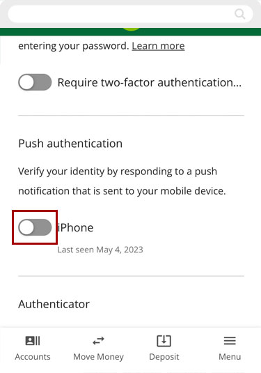 Setting up push authentication in mobile, step 1