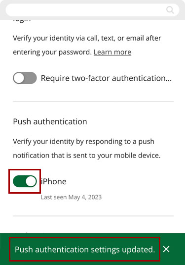 Setting up push authentication in mobile, step 4