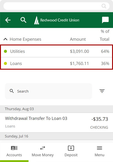 Recategorize transactions in the Spending Analysis tool using a mobile device, step 2