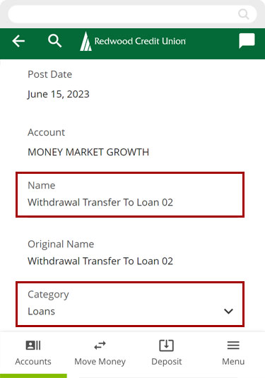 Recategorize transactions in the Spending Analysis tool using a mobile device, step 4