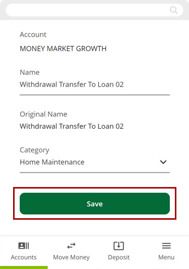 Recategorize transactions in the Spending Analysis tool using a mobile device, step 6