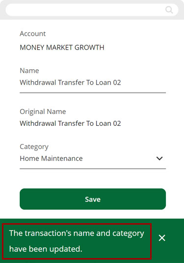 Recategorize transactions in the Spending Analysis tool using a mobile device, step 7