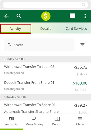 Recategorizing transactions in the account list in mobile, step 2