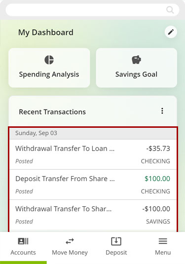 Recategorizing transactions using the Recent Transactions widget in mobile, step 1