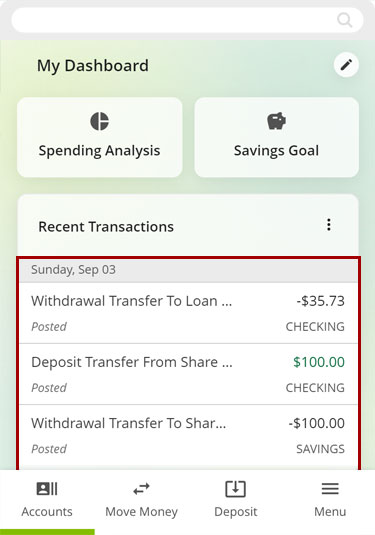 Recategorizing transactions using the Recent Transactions widget in mobile, step 1