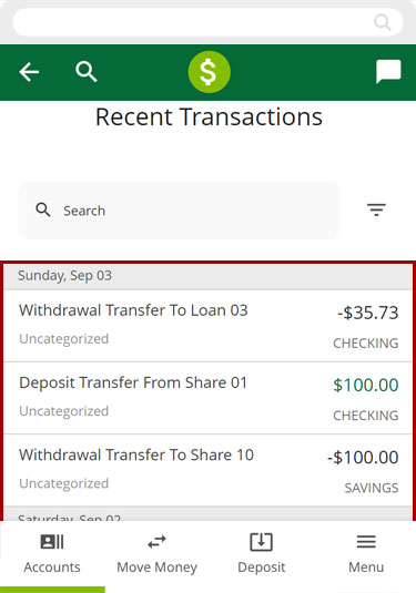 Recategorizing transactions using the Recent Transactions widget in mobile, step 3