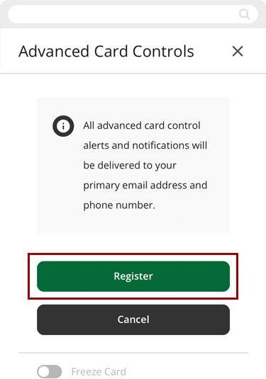 Register for card alerts in mobile, step 3