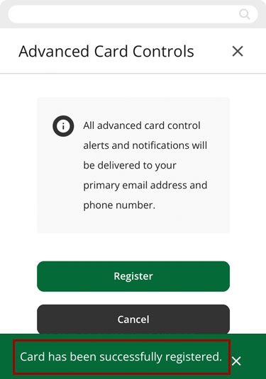 Register for card alerts in mobile, step 3