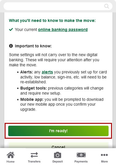 Switch a single account to the new RCU digital banking in mobile, step 2