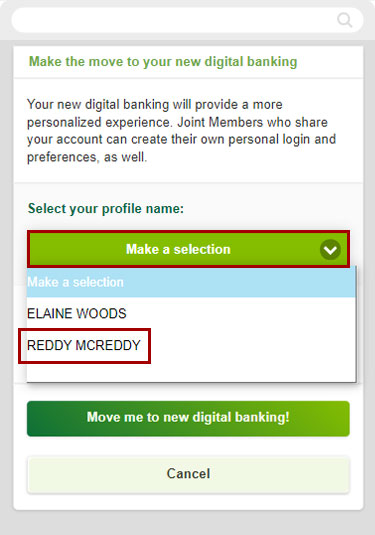 Switch multiple accounts to the new RCU digital banking in mobile, step 3