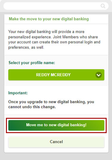Switch multiple accounts to the new RCU digital banking in mobile, step 4
