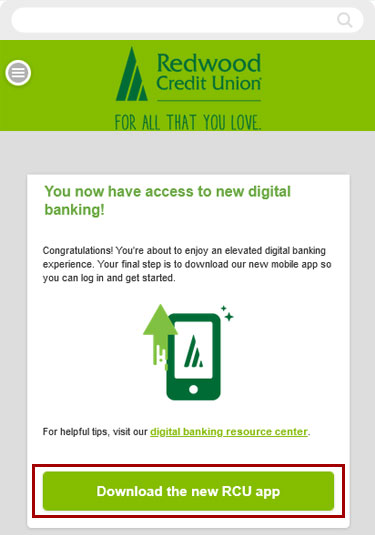 Switch a single account to the new RCU digital banking in mobile, step 4