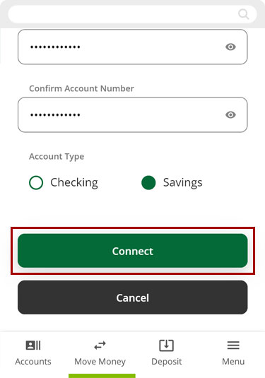 Setting up external transfers manually using the mobile app, step 3