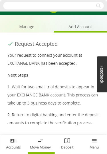 Setting up external transfers manually using the mobile app, step 4