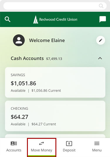 Setting up external transfers using the mobile app, step 1
