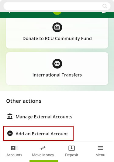 Setting up external transfers using the mobile app, step 2