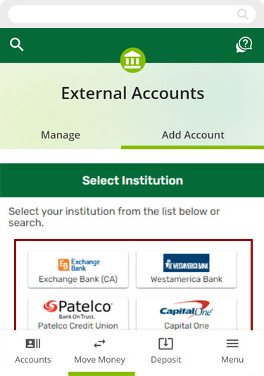 Setting up external transfers with Instant Account Verification using the mobile app, step 3