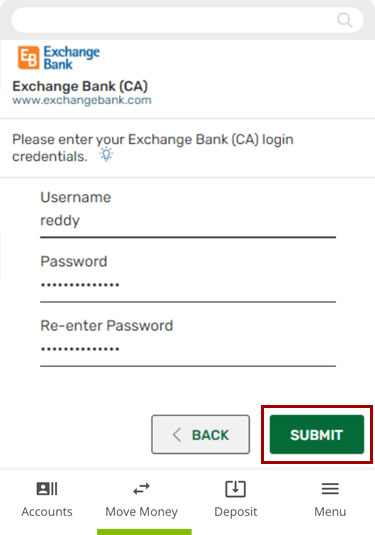 Setting up external transfers with Instant Account Verification using the mobile app, step 4