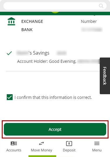 Setting up external transfers with Instant Account Verification using the mobile app, step 7