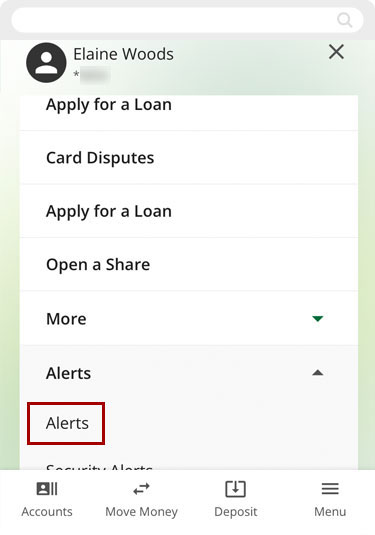 Set up alerts in mobile, step 2