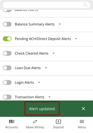 Set up alerts in mobile, step 7