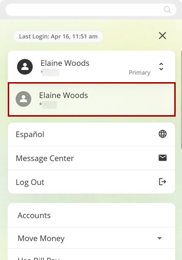 Switch to a different account profile in mobile, step 2