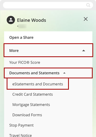 Finding account tax statements in mobile, step 2
