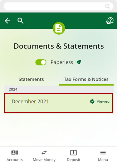 Finding account tax statements in mobile, step 4