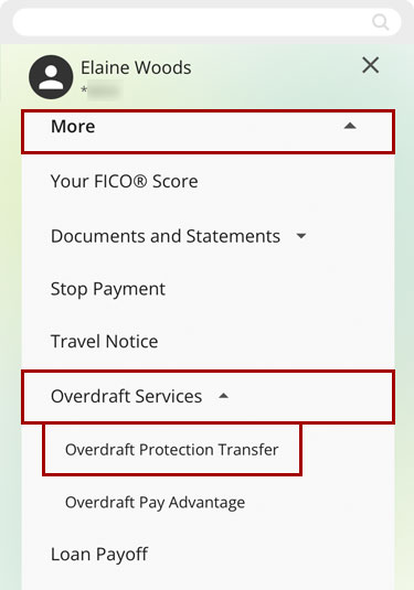 Updating overdratf protection transfer in mobile, step 2
