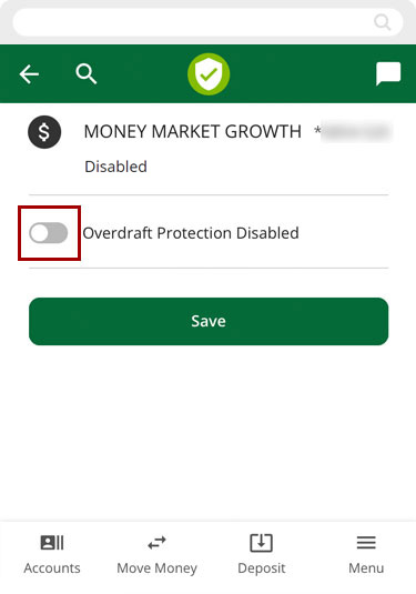 Updating overdratf protection transfer in mobile, step 4