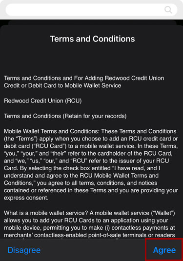 Adding an RCU debit or credit card to Apple Wallet using RCU’s digital banking app, step 5
