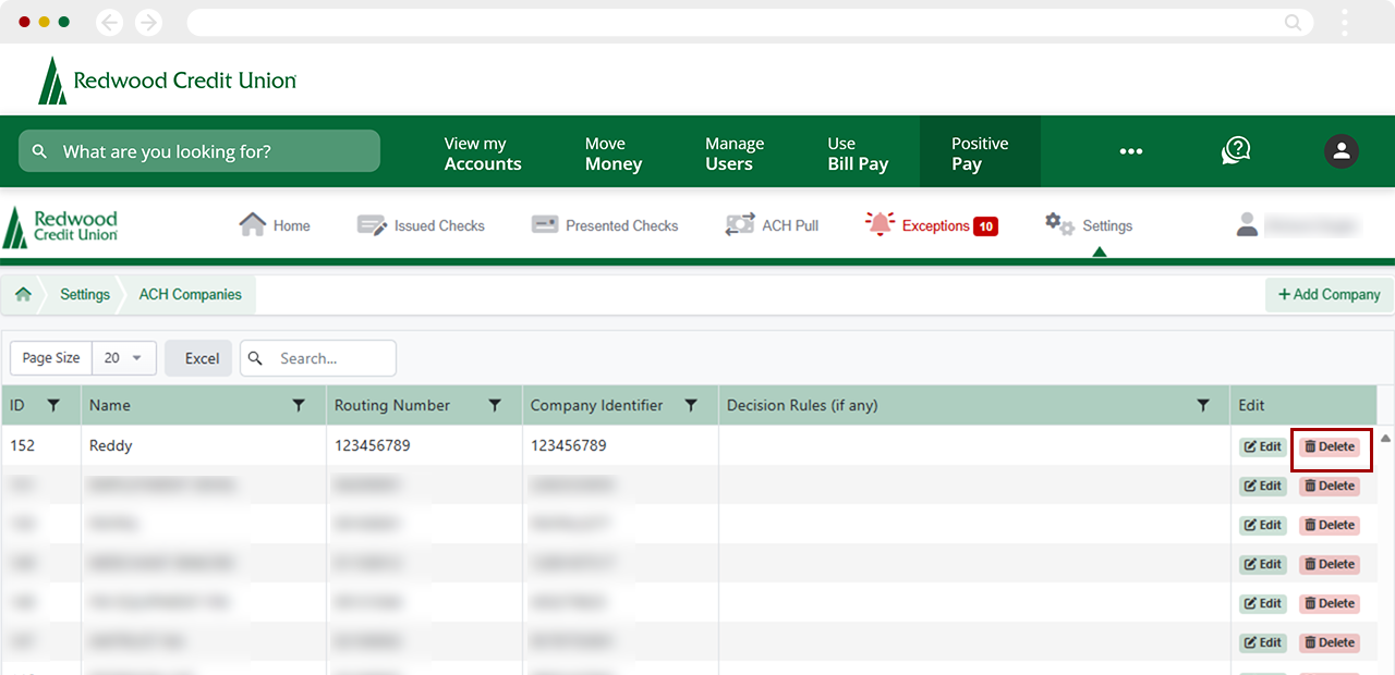 Delete ACH Company: Step4