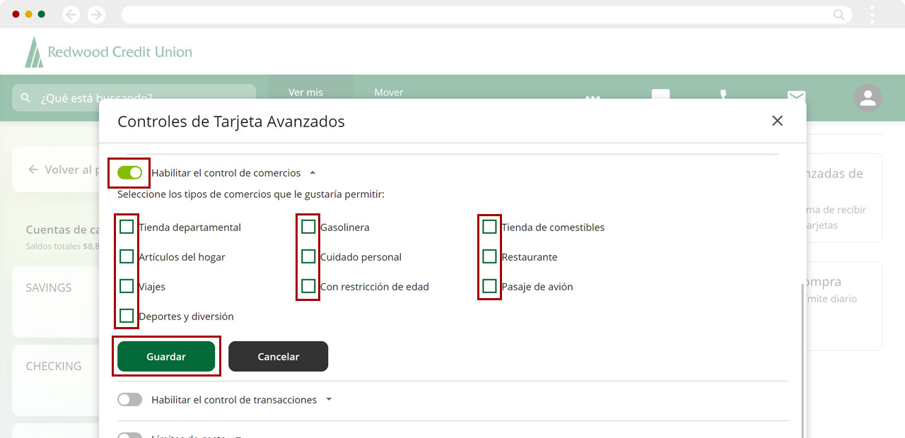 Configurando controles de comercios usando una computadora, paso 1