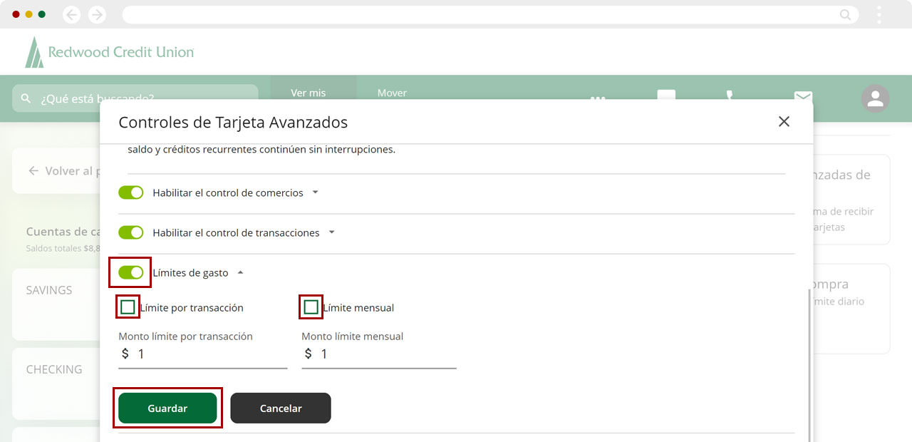 Configurando controles de límites de gasto usando una computadora, paso 1