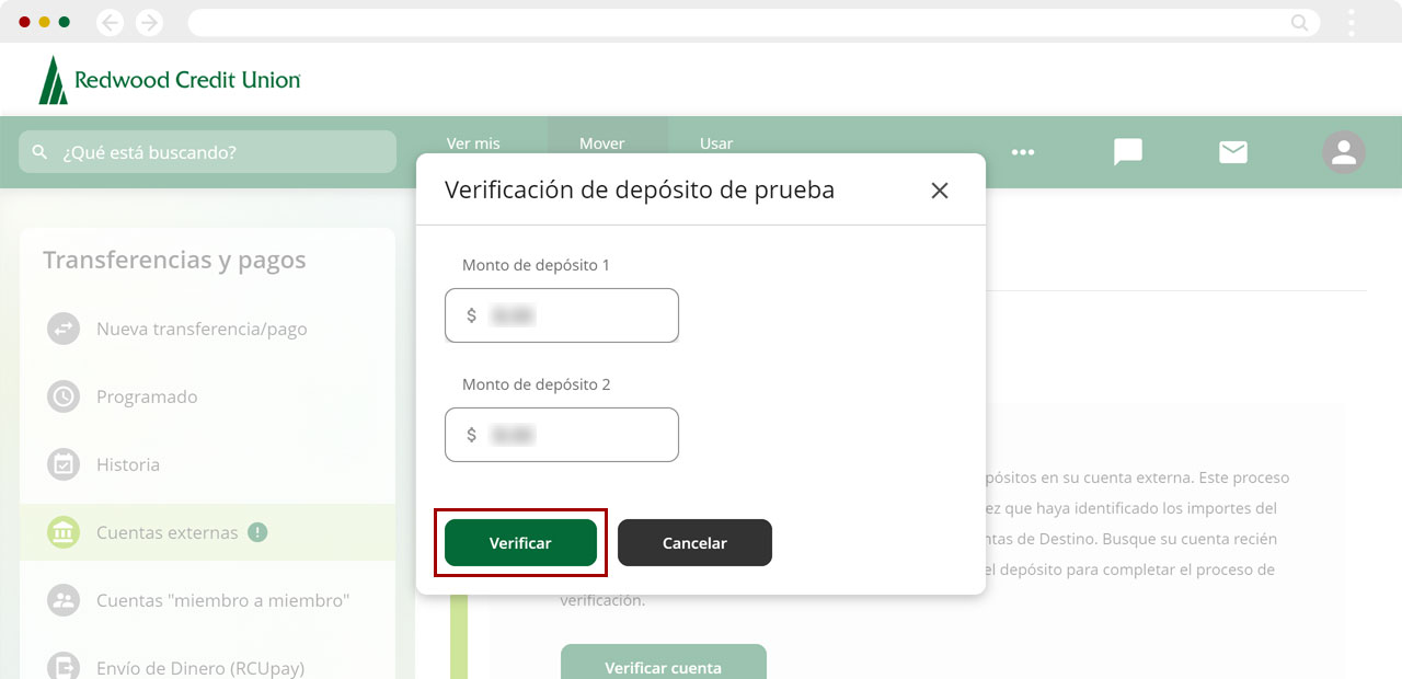 Ingresando cuenta externa manualmente usando una computadora, paso 6