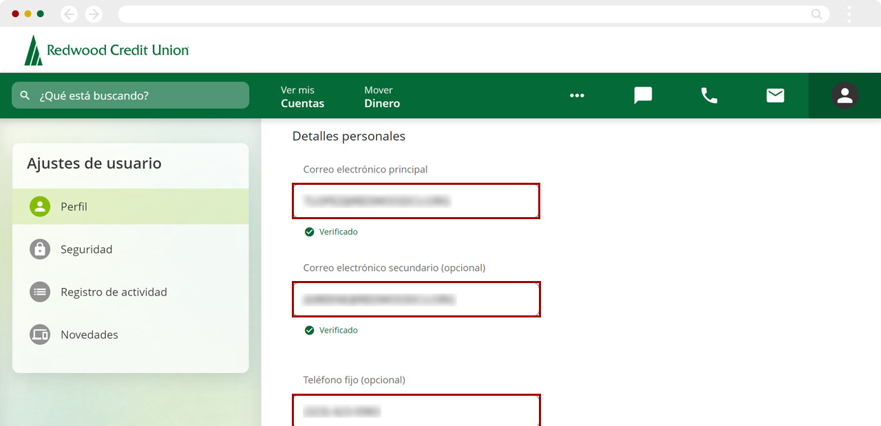 Actualizando información personal usando una computadora, paso 2