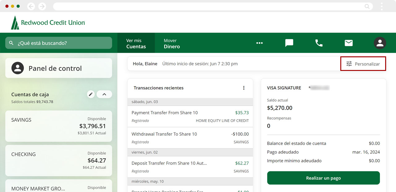Como ocultar el widget the transacciones recientes usando una una computadora, paso 1
