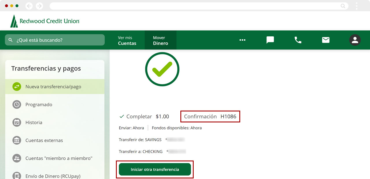 Transferir fondos entre mis cuentas de RCU usando una computadora, paso 5