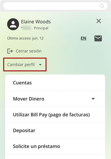 Cambiar a otro perfil de cuenta usando un dispositivo móvil, paso 2