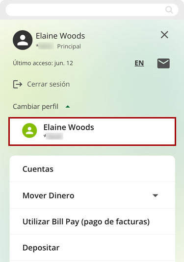 Cambiar a otro perfil de cuenta usando un dispositivo móvil, paso 2b