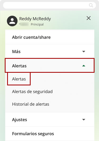 Configurando alertas usando un dispositivo móvil, paso 2