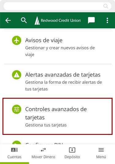 Configurando controles de tarjetas usando un dispositivo móvil, paso 1
