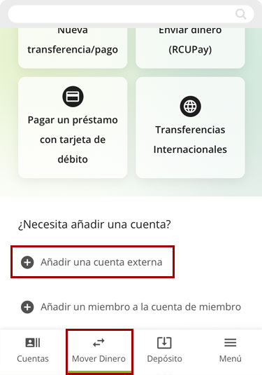 Configurando cuentas externas usando un dispositivo m&oacute;vil, paso 1