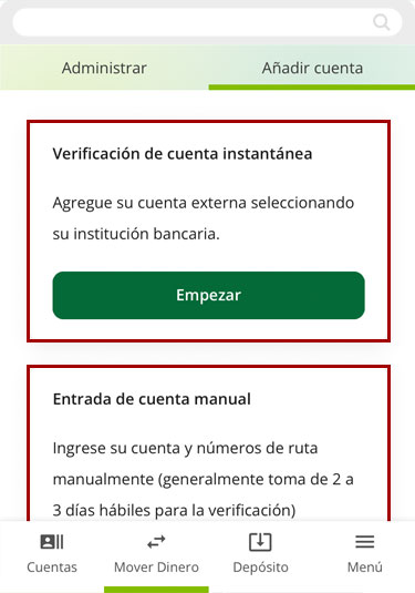 Configurando cuentas externas usando un dispositivo m&oacute;vil, paso 3