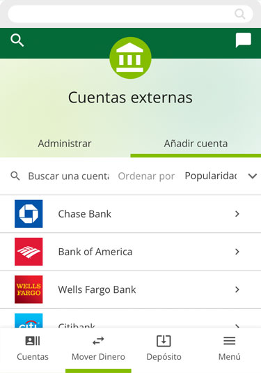 Ingresando cuenta externa manualmente usando un dispositivo m&oacute;vil, paso 1