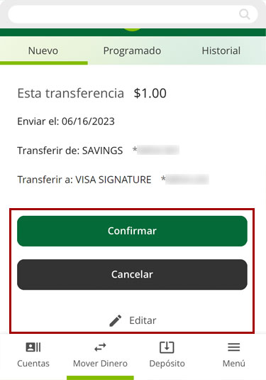 Haciendo un pago usando un dispositivo móvil, paso 5