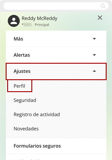 Actualizando información personal usando un dispositivo móvil, paso 2