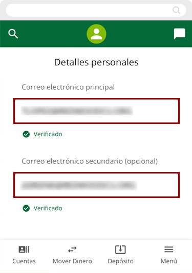 Actualizando información personal usando un dispositivo móvil, paso 3